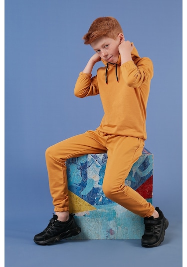 Lela Kapüşonlu Cepli % 100 Pamuk Çocuk Unisex Çocuk Takım 5922021 Koyu Sarı