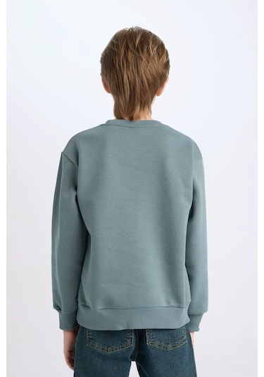 DeFacto Erkek Çocuk Bisiklet Yaka Baskılı Kalın Sweatshirt D3031A824WNGN1249