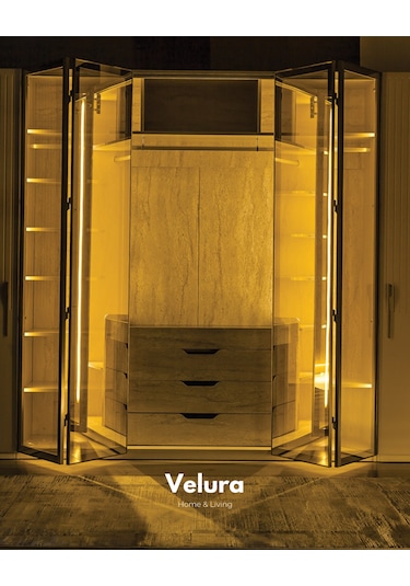 Tress 6 Kapaklı Temperli Cam Gardırop Dolap Krem