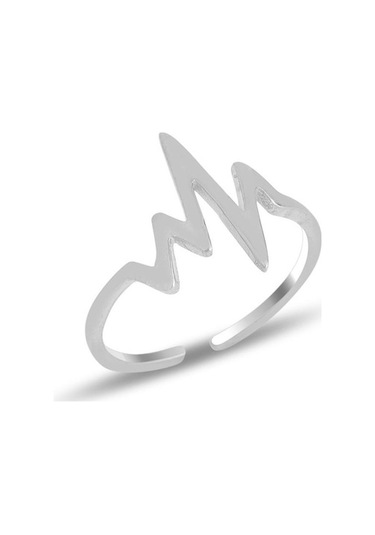 Gümüş Rodyumlu Kalp Ritmi Yüzük