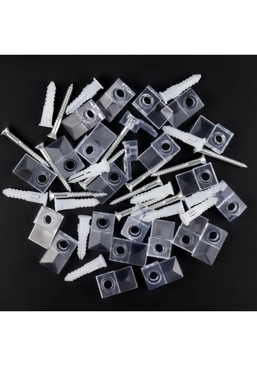 Tenfowee 32 Adet Şeffaf Plastik Ayna Tutucu, Duvar Montajlı Ayna Sabitleme Klampları, Cam Ayna Desteği Parçaları Şeffaf