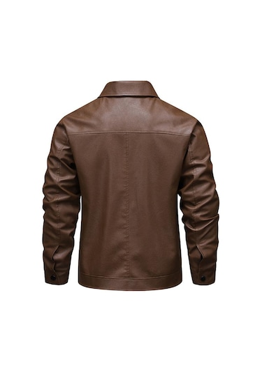 Erkek Deri Slim Fit Yaka Rüzgar Geçirmez Ve Su Geçirmez Ceket Siyah