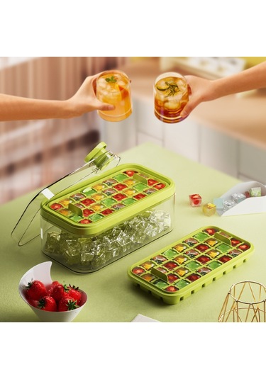 Samdoo Ev İçin 64 Hücreli Dondurma Kalıbı - Süt Beyazı, Gıda Grubu Materyal, Tek Tuşla Buz Çıkarma, Buz Kaşığı Hediyeli, Kokusuz, Pratik Kullanım Çok Renkli