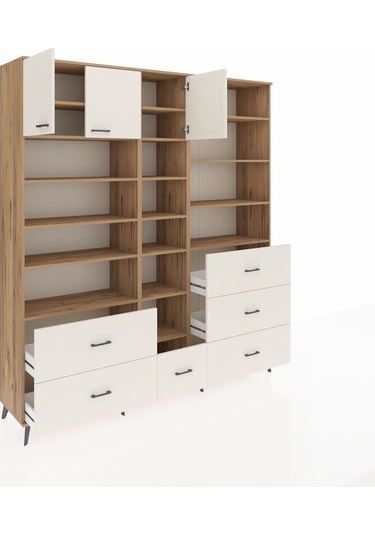 Hyperion Dolap 17 Raflı 6 Çekmeceli 3 Kapaklı 220x44x243 Çam-aytaşı/aytaşı Aytası/aytası