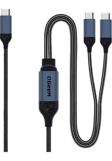 Qgeem Type-c To Type-c 2in1 Data Kablosu Ve Çevirici 140w 480mbps 1.2m Siyah