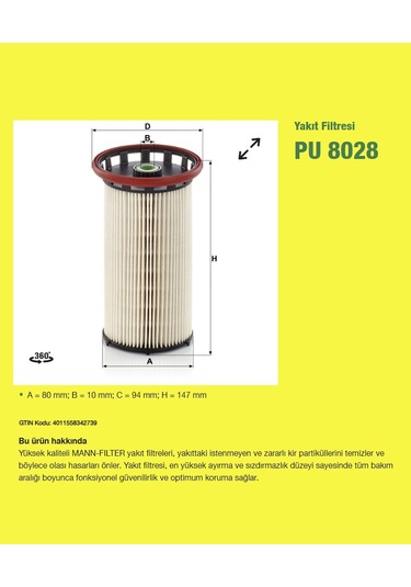 Mann-filter Pu8028 Yakıt Filtresi Vw Group