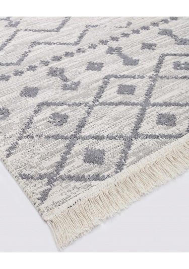 Saraz Halı Bohem Serisi Çift Taraflı Dokuma Pamuklu Kilim Gri - Krem