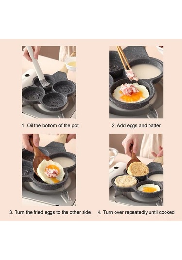 Ulzyvf 4'ü 1 Arada Yumurta Pişirme Tavası - Yapışmaz Mayfan Taş Kaplama, Tüm Ocaklara Uyumlu Siyah Siyah