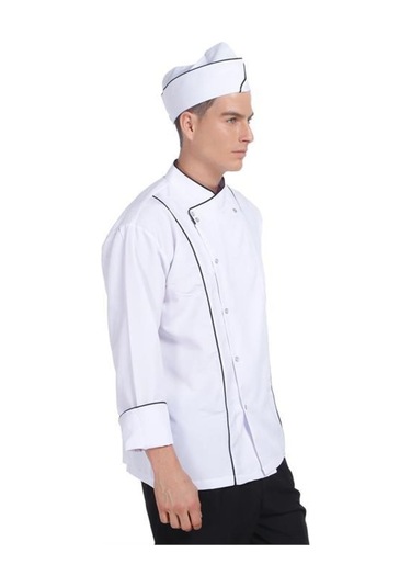 Aşçı Ceketi Beyaz Siyah Biyeli T Model