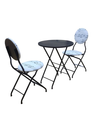 Katlanabilir Nota Desenli Metal Masa Ve Sandalye Takımı - 2 S