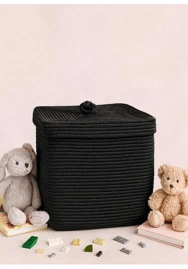 Quadra Dikdörtgen Dört Köşeli Hasır Jüt Sepet 30cm X 30cm Siyah