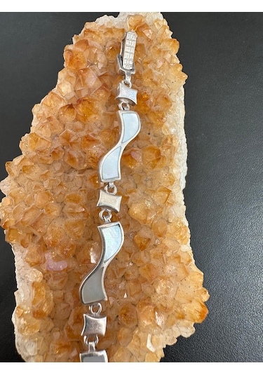 Sedef Taşlı Kadın Gümüş Bileklik 925 Ayar 11,21 Gram 17 Cm