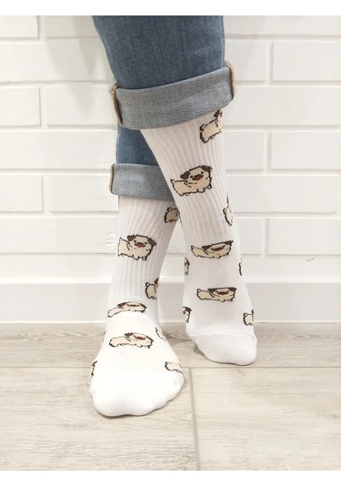 Nosbox Mops Baskılı Çoraplar 257610347 Beyaz
