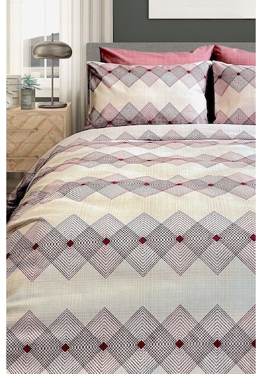 Tek Kişilik Ranforce Nevresim Takımı Lastikli Çarşaflı Dıamond Pudra