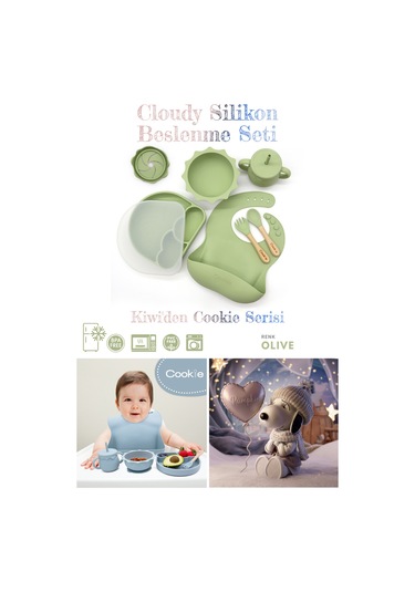 Kiwi Cloudy 11 Parça Full Silikon Bebek Beslenme Seti: Güvenli, Esnek, Bpa / Pvc İçermez, %100 Doğal