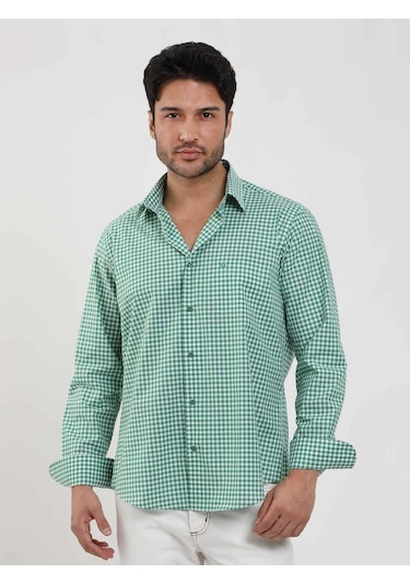 Dufy Yeşil Erkek Regular Fit Kareli Brent Düğmeli Yaka Uzun Kol Gömlek - 102289-yeşil Yeşil