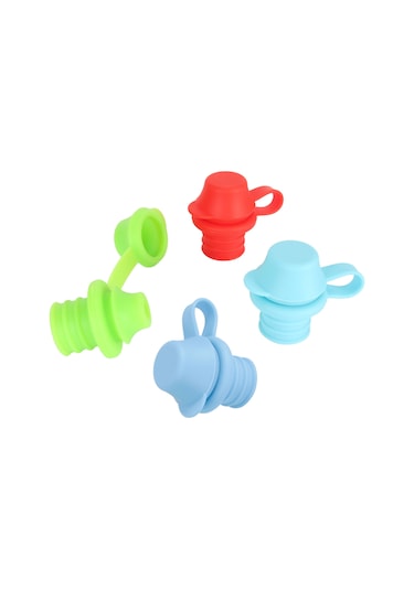 Springsun 4'lü Silikon Çocuk İçme Ucu: Taze Renkler Mavi+yeşil+kırmızı+lacivert - Sızıntısız Kullanim, Evrensel 28mm Şişelere Uygun, Temizliği Kolay