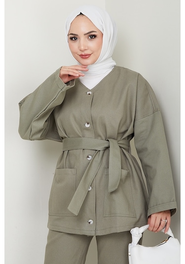 Kemerli Ceket Pantolon Gabardin Takım 1557 - Mint Mint Yeşili