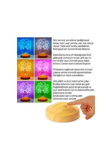 Sevgiliye Eşe Hediye 3D Smiley Kalpler Küre 3 Boyutlu Led Lamba