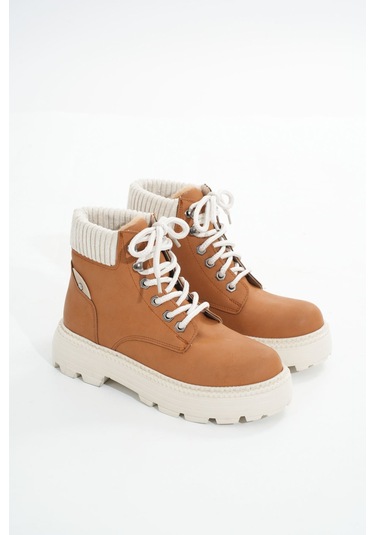Lmç-2045 Taba Süet Bağcıklı Kalın Taban Kadın Günlük Bot Acı Kahverengi