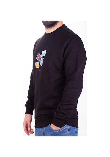 Twister 1929 Siyah Bisiklet Yaka Erkek Sweat Siyah