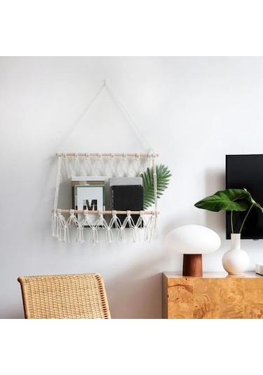 Novahub El Yapımı Boho Duvar Dekoru: Makrome Kitap Dergi Rafı, Ev Ve Ofis Dekorasyonu 1 Adet