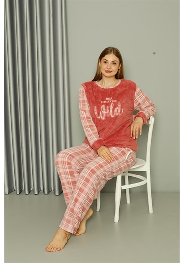 Akbeniz Welsoft Polar Kadın Büyük Beden Pudra Pijama Takımı 808040 - 4xl Pudra