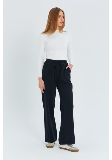 4572 Kadın Parça Boya Palazzo Pantolon Siyah Siyah