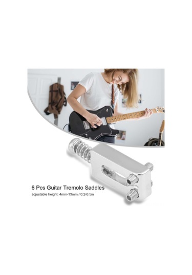 Hfambition Elektro Gitar Tuzak Demiri Aksesuarı - 6 Adet Metal Uyumlu, Yükseklik Ayarlı + Sekizgen Anahtar Gümüş