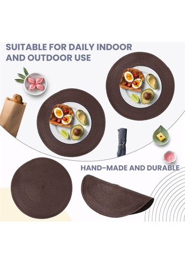 Moly Yuvarlak Örgülü Amerikan Servis Takımı 6'lı 15 İnç Kahverengi Masa Örtüsü Kahverengi