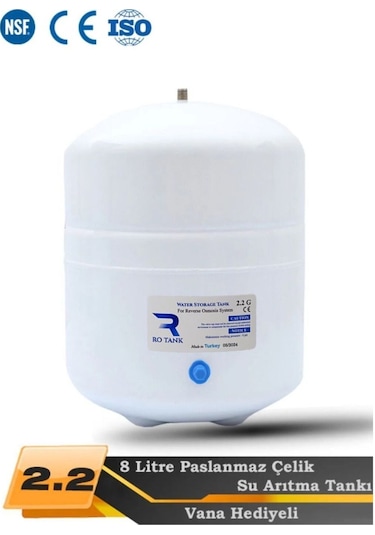 WaterMelon Tüm Su Arıtma Cihazları Uyumlu Metal Genleşme Tankı NSF Onaylı Paslanmaz Çelik 2.2 (8 Litre) Tro Tank