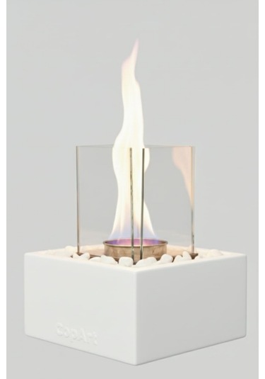 Quadrata Beyaz Biyoetanol Masaüstü Şömine - 1 Lt Yakıt Ve Dekoratif Taş Hediye