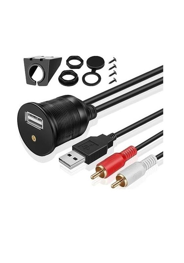 4825 Usb 2rca 3.5mm Aux Araç İçi Kontrol Paneli Uzatma Ek Kablosu