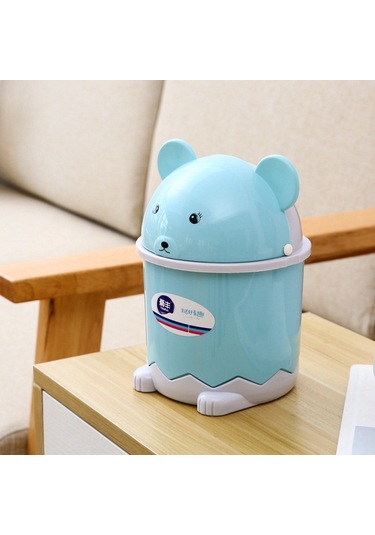 Yaratıcı Sevimli Masaüstü Çöp Masaüstü Kapaklı Küçük Kağıt Sepeti Mini Çevirme Plastik Çöp Kutusu Pembe