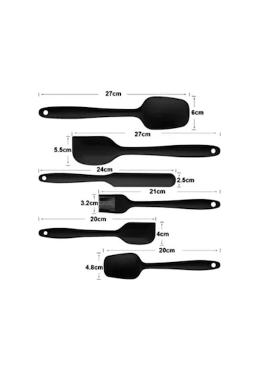 Silikon Spatula Seti 6 Parça Siyah Isıya Dayanıklı Yanmaz Yapışmaz