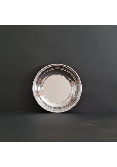 12 Adet 430 Kalite Paslanmaz Çelik Paça Yemek Tabağı 20 Cm Derinlik 3 Cm Gümüş
