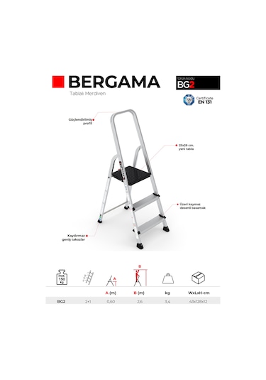 Çağsan BG2 2+1 Basamaklı Bergama Tablalı Merdiven