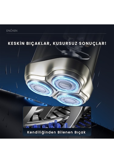 Enchen Steel 3s Gold Çift Yönlü Kavisli Bıçaklı Dijital Ekranlı Suya Dayanıklı Şarjlı Tıraş Makinesi