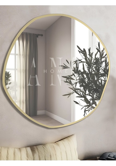 Arya 80 Cm Ayna Asimetrik Ayna, Dekoratif Ayna, Duvar Aynası Banyo Aynası Holl Aynası 80 X 80 Gold