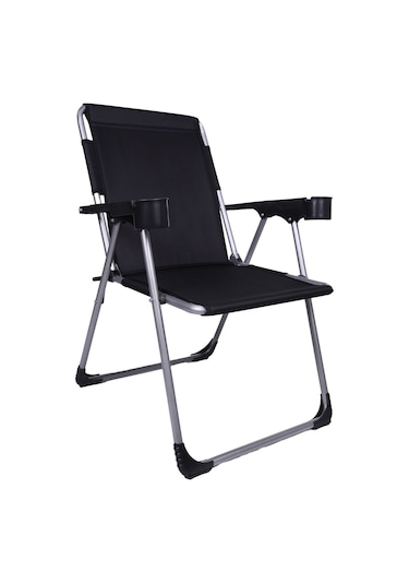 Alin Metal 140 Kg Taşima Kapasiteli Lüks Bardaklıklı Kamp & Piknik Sandalyesi Siyah