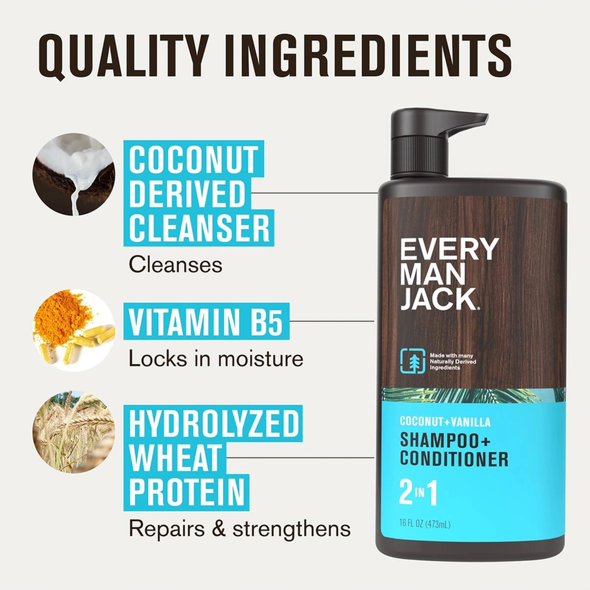 Every Man Jack Coconut + Vanilla 2 Si 1 Arada Şampuan Ve Saç Kremi 473ml Tüm Saç Tipleri