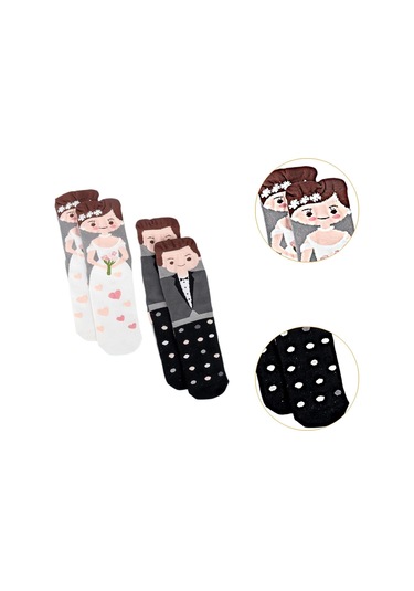 Homyl 2 Çift Düğün Çorabı Nişan Hediyesi Rahat Çorap Seti Çok Renkli