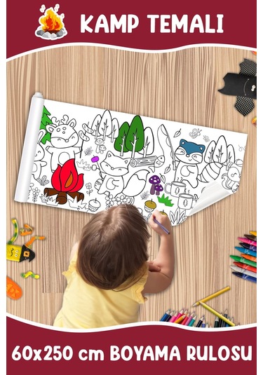 Melolisa Kamp Temalı Dev Boyama Rulosu Bebek Ve Çocuk Için Eğitici 60x250 Cm Aktivite Kağıdı