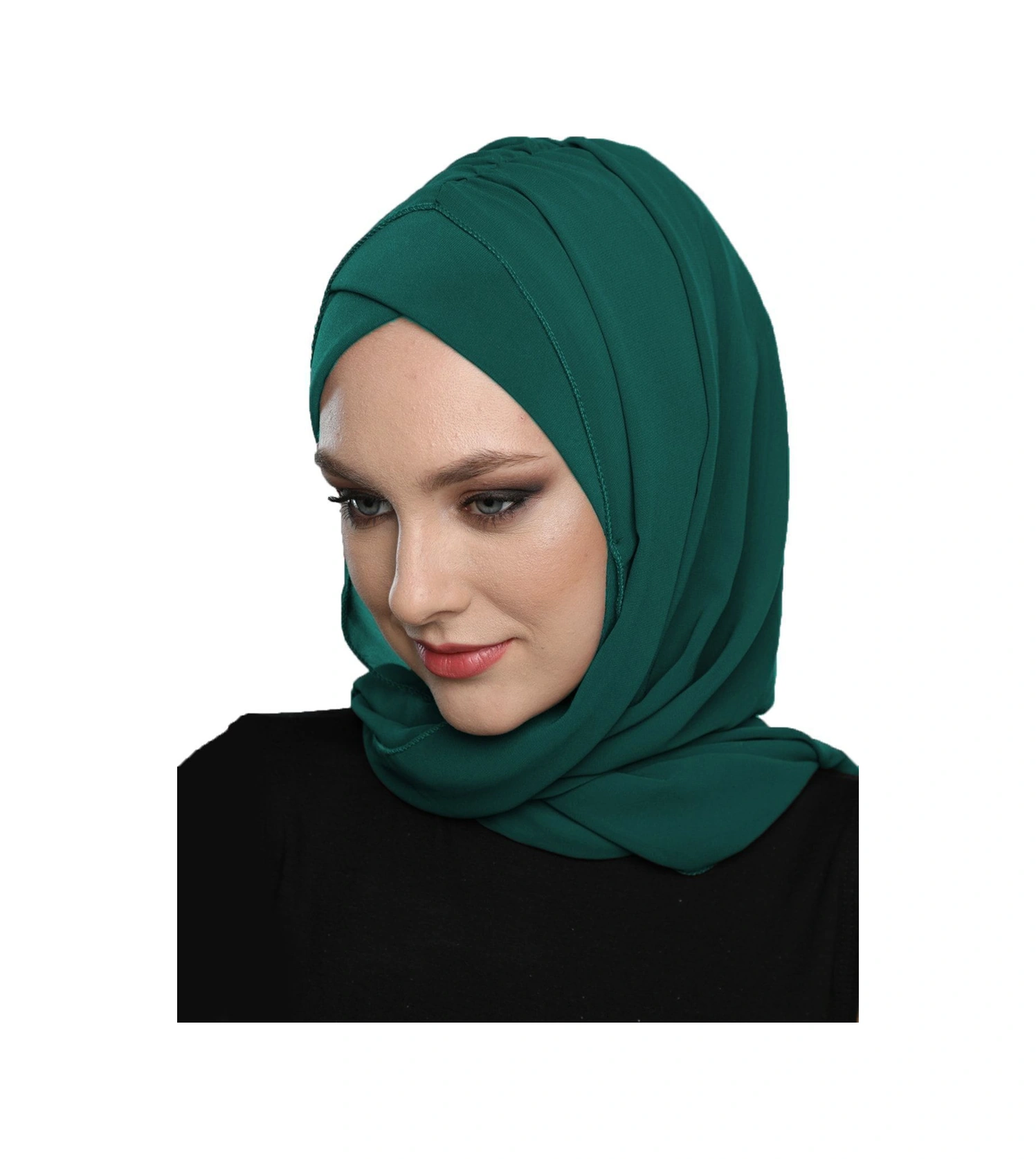 Şallı Takmatik Sade Yeşil Hazır Türban Tesettür Bone Namaz Örtüsü Hürrem