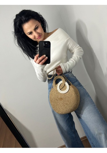 Silindir Hasır Çanta, Yuvarlak Tasarım Çanta, Silindir Omuz Çantası, Sonsuzluk Çantası