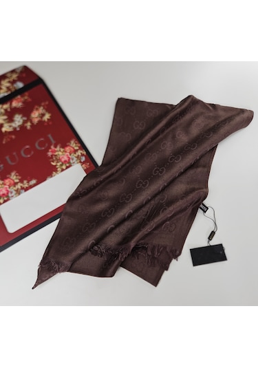 Miorel Scarfs G Desen Çift Taraflı Kaşmir İpek Şal 4 Mevsim Soft Pamuklu Şal Acı Kahve