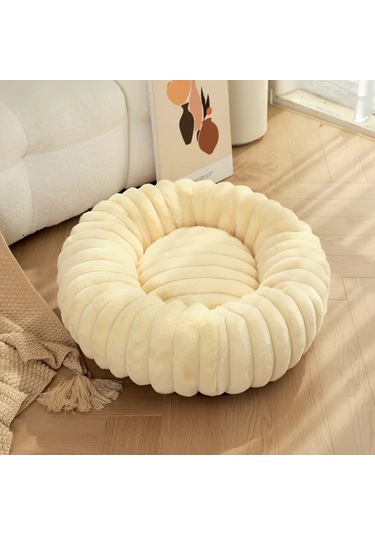 Gateesat Bej 60cm Ekstra Büyük Yıkanabilir Yatak Tüylü Köpek Kedi Yatağı