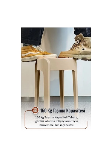 Kaymaz Ayaklı Dekoratif İç İçe Geçebilen Plastik Tabure Mutfak Bahçe Taburesi 6 Adet Latte Latte