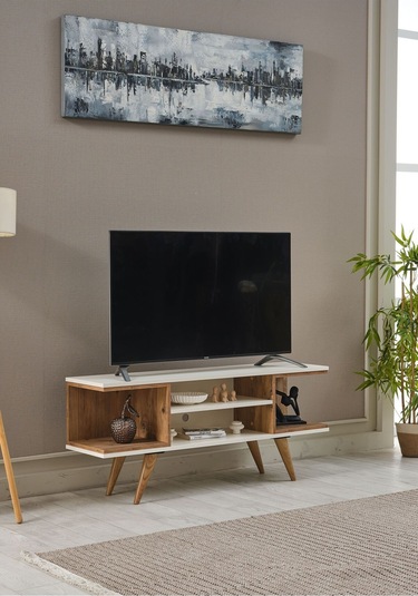 Ahşap Tv Sehpası 150x35x58 Cm Kapaksız 1 Orta Raflı Çok Renkli