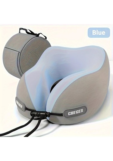 Honeybeeshop Mavi Araba Ucak Seyahat Ve Ofis Icin Ergonomik U Seklinde Boyun Yastigi Depolama Cantali Rahat Bas Destegi